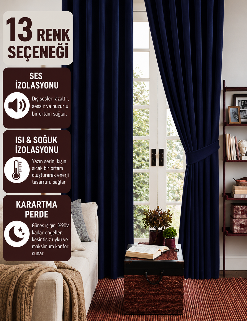 Lacivert Koyu Mavi Renk Karartma Blackout Güneşlik Fon Kalın Perde