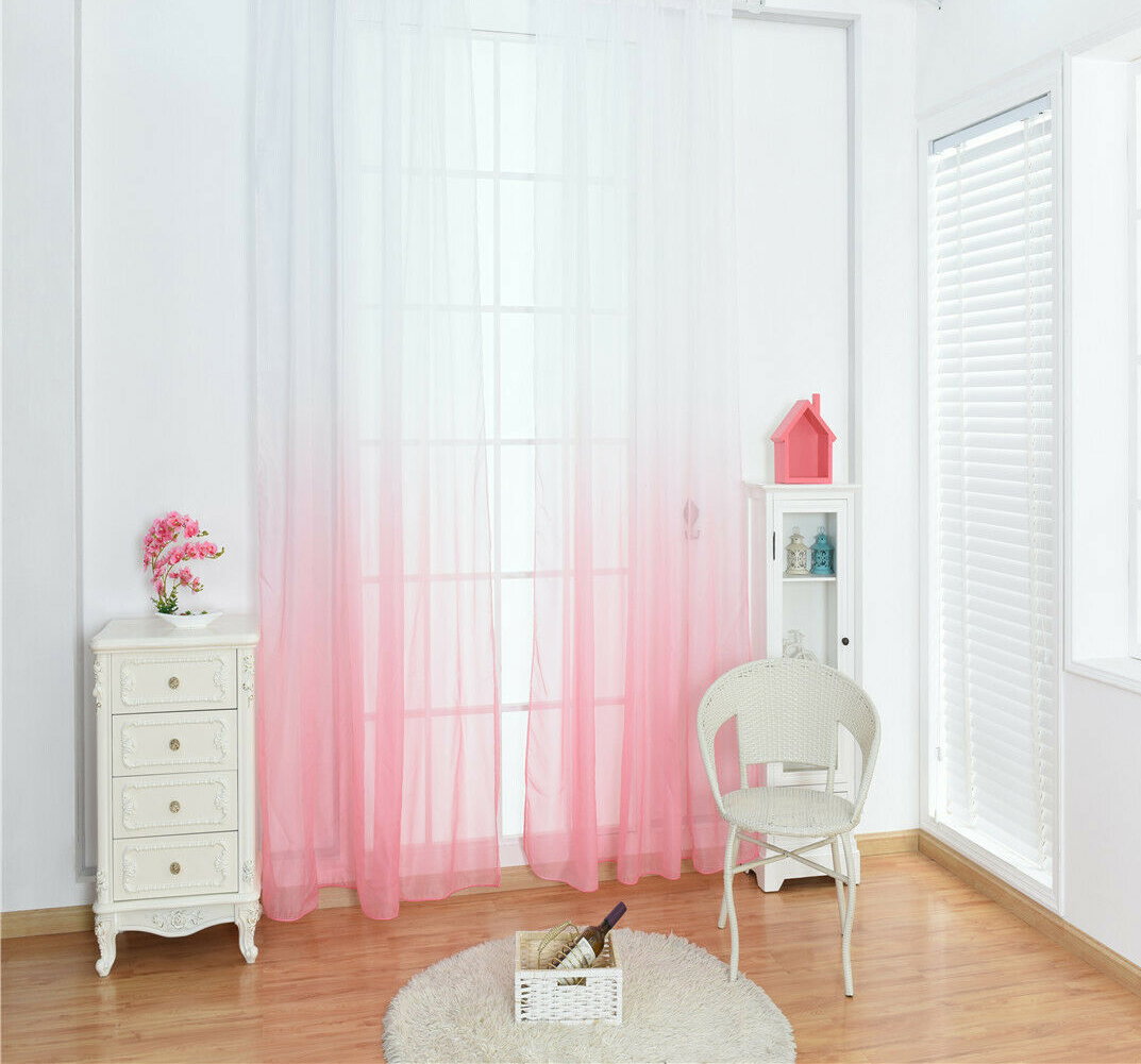 Renkli Geçişli Yeni Moda Pastel Renk Tül Perde - Pembe - Kurşunlu Tül