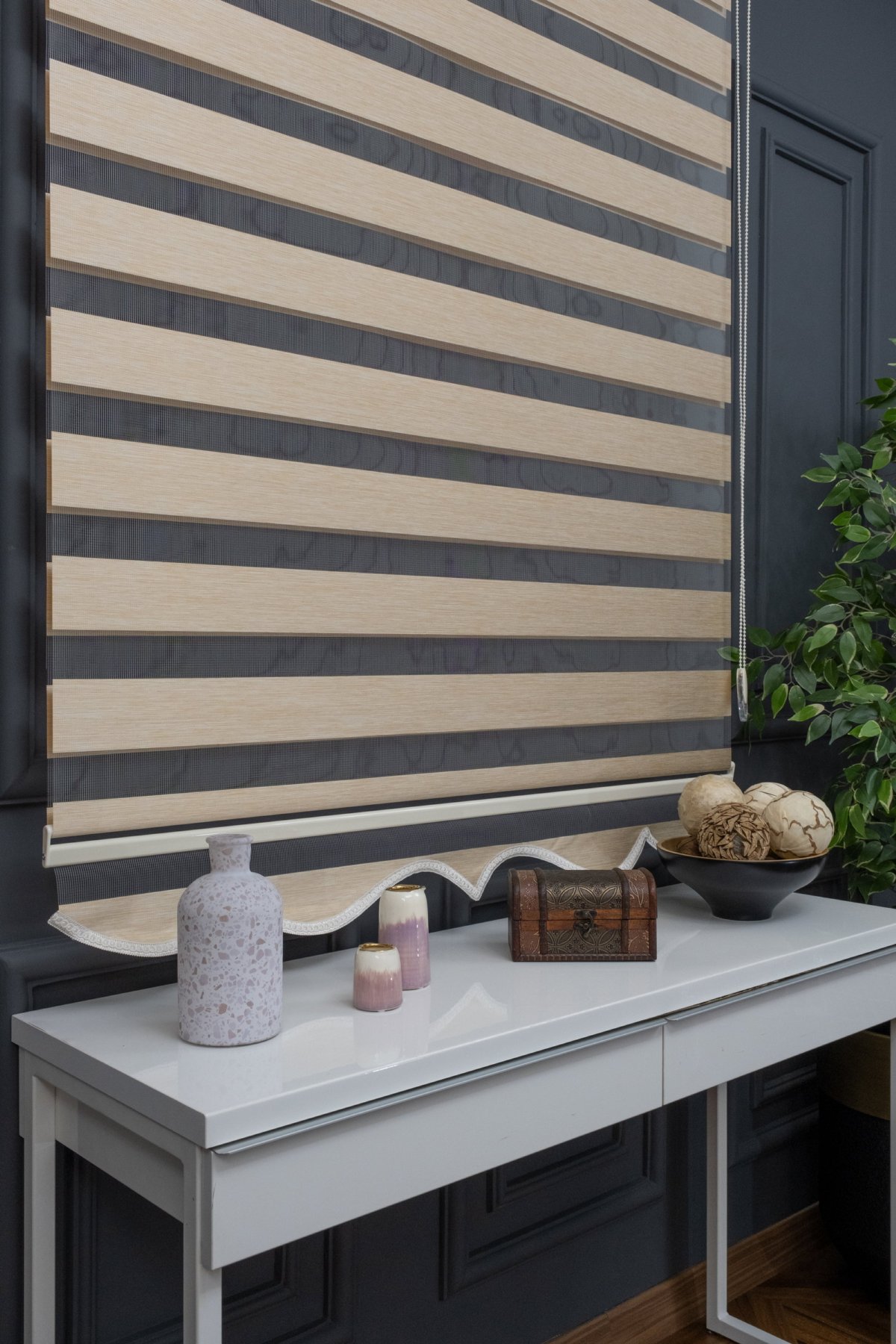 60x200 Hazır Koyu Krem Bambu Zebra Perde