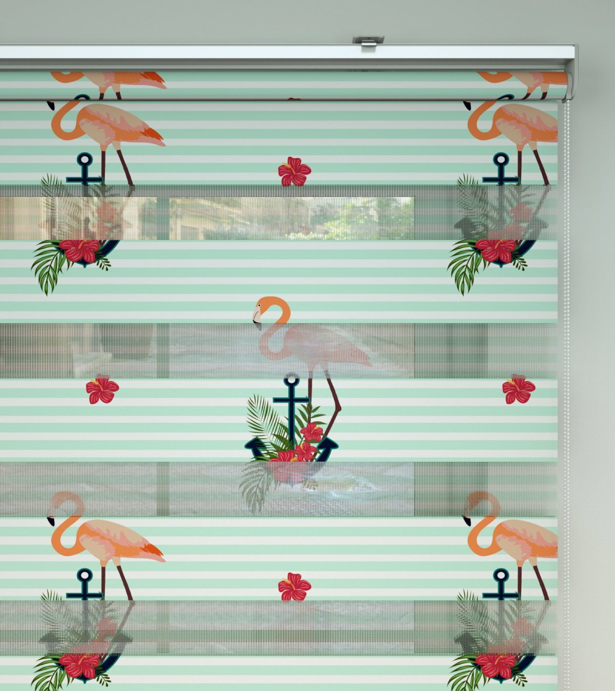 Flamingo Desenli Baskılı Zebra Perde- Çok Renkli