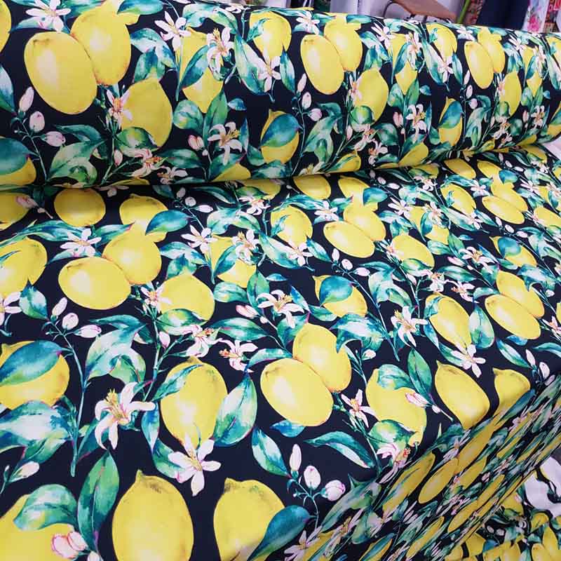 Limon Desenli Fon Perde - Kumaşı Kalındır Duck Bezi Değildir- Siyah-Sarı