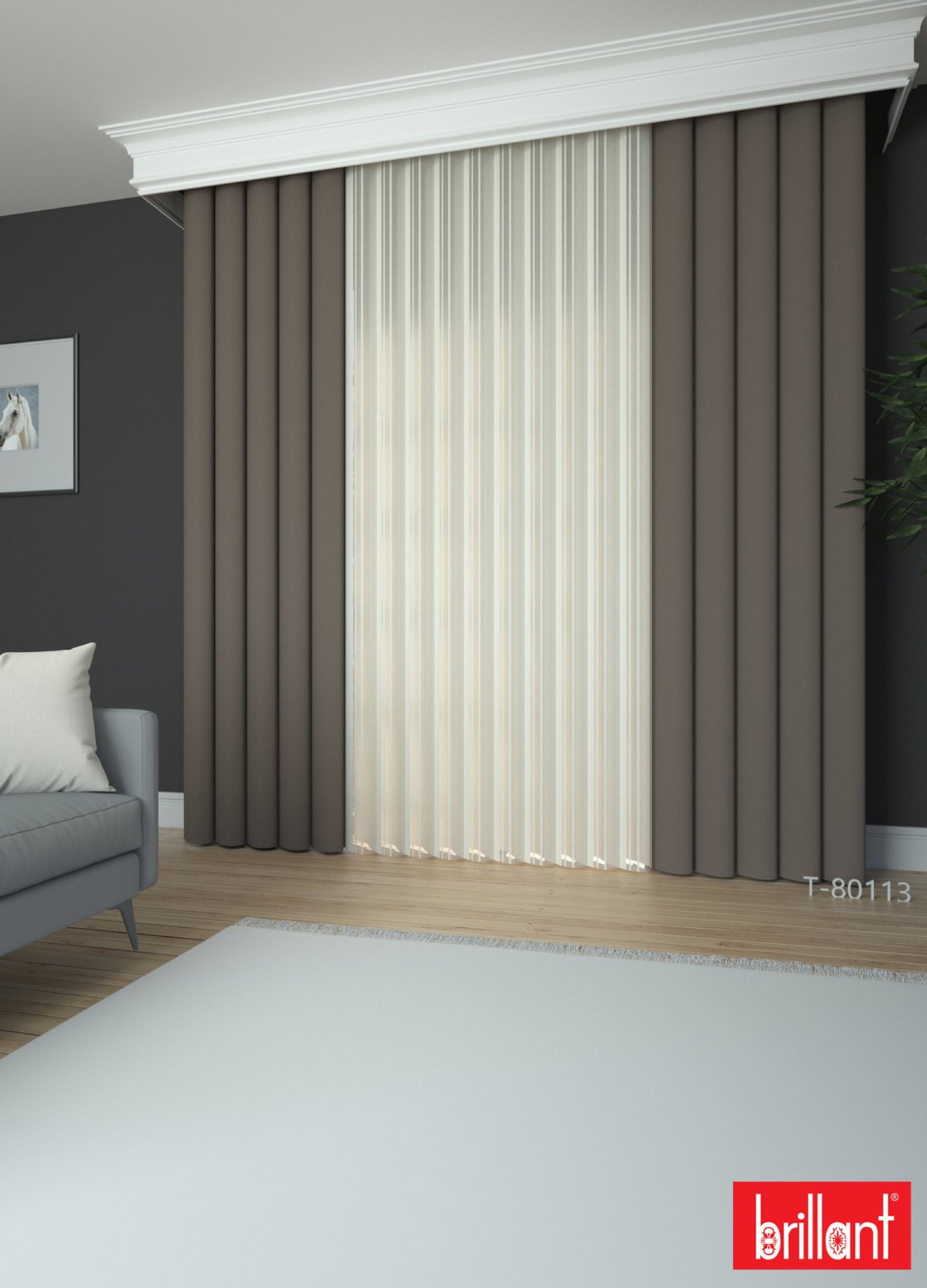 Brillant Akıllı Tül Perde Bronz Kahverengi Renkli Tül Dikey Zebra Perde Düz 1. Kalite