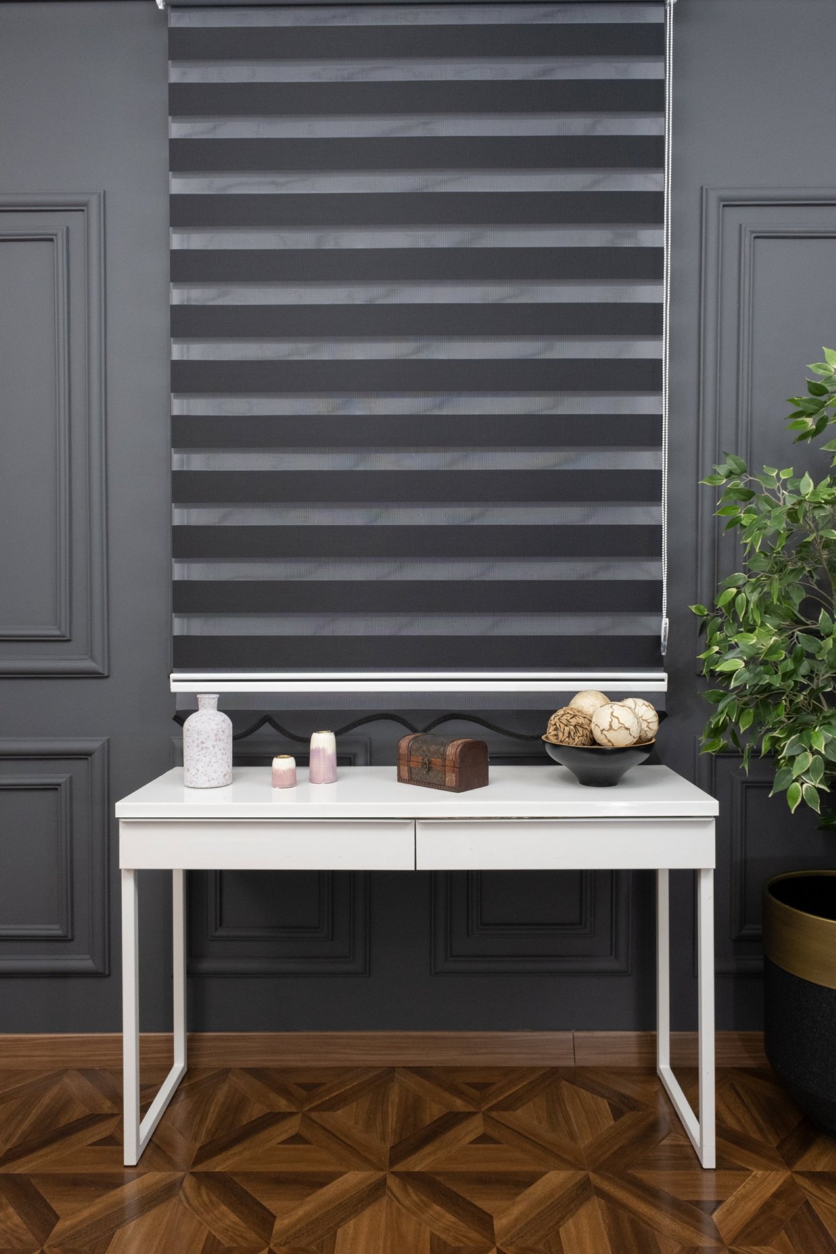90x200 Hazır Siyah Bambu Zebra Perde
