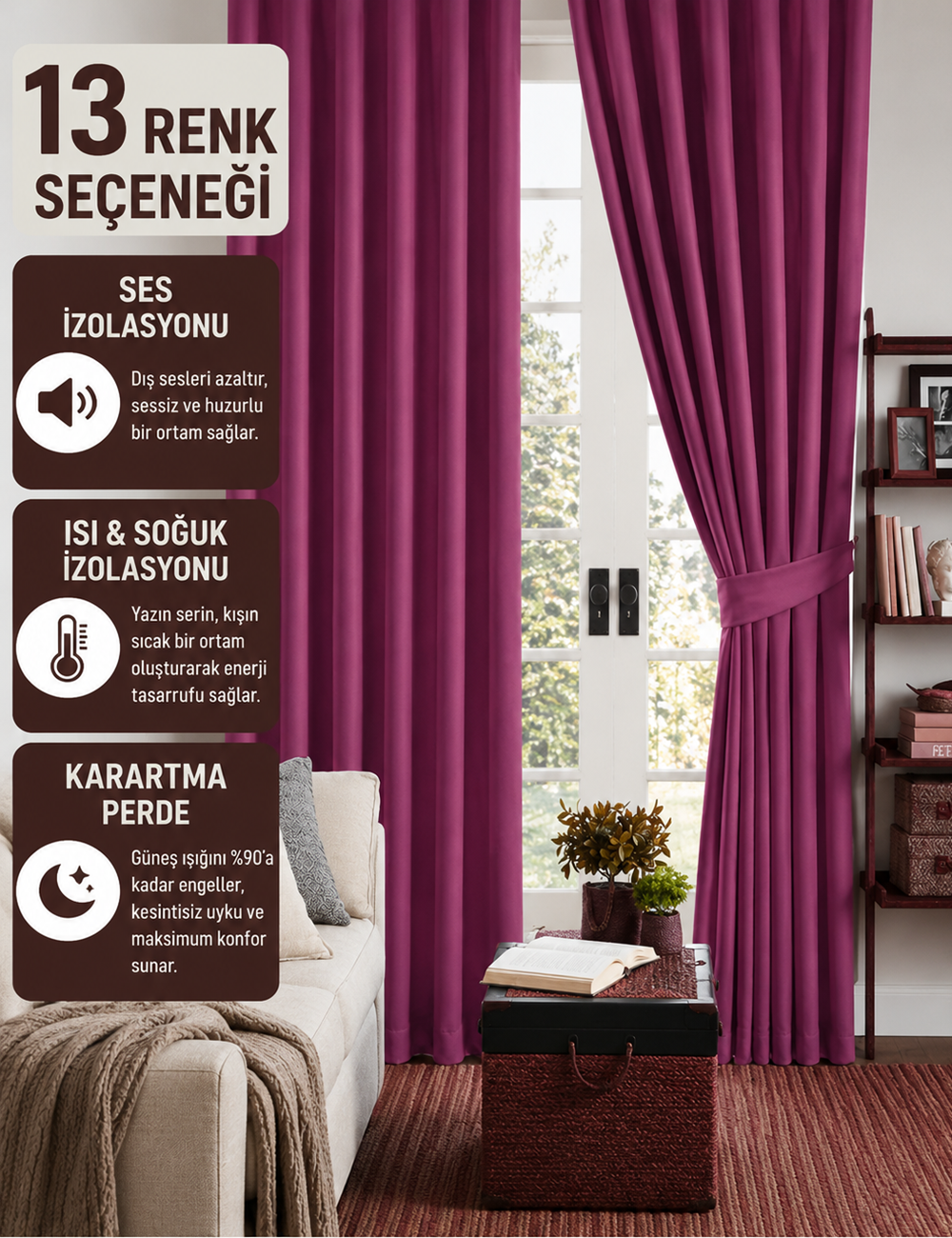 Mürdüm Karartma Blackout Güneşlik Fon Kalın Perde