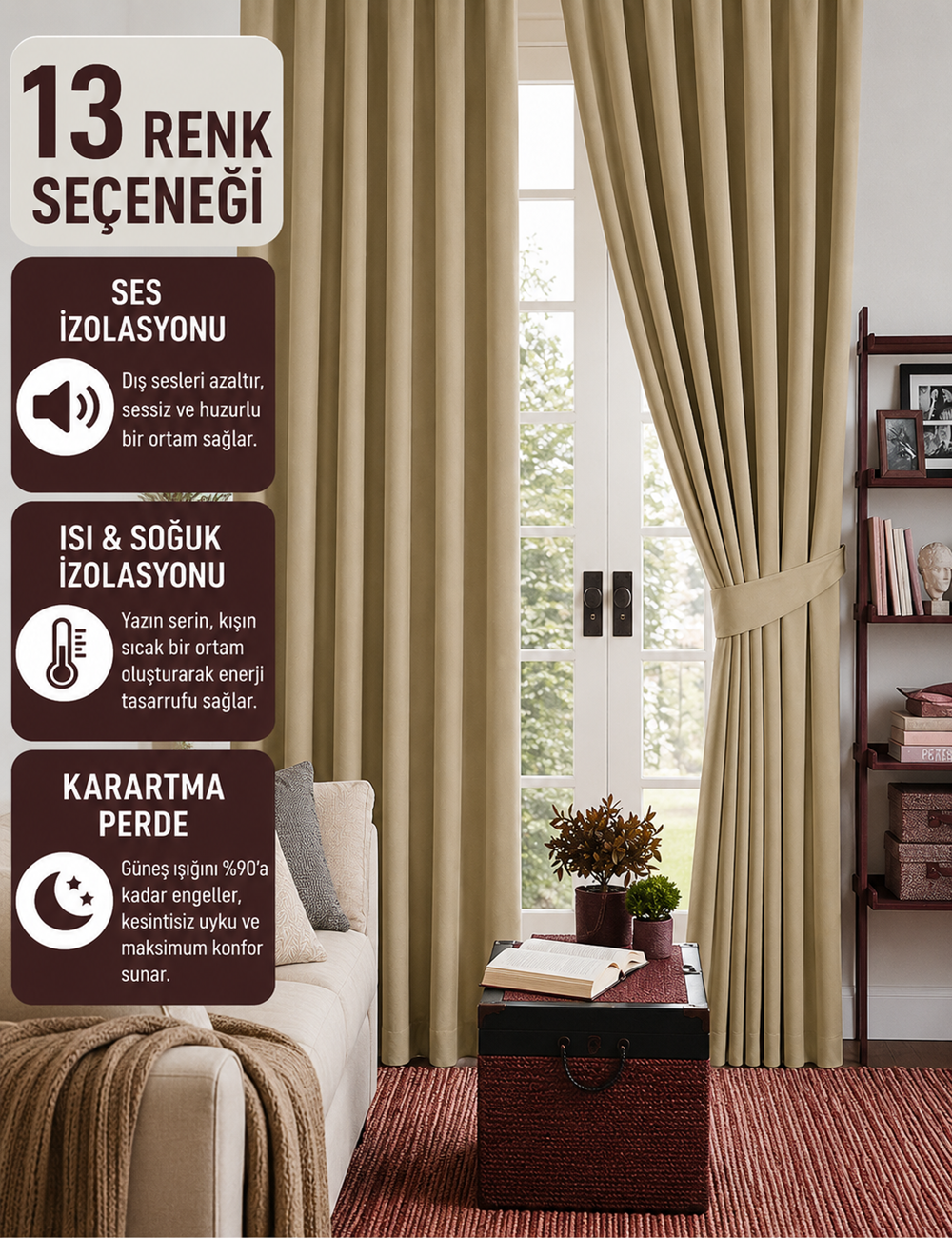 Bej Vizon Renk Karartma Blackout Güneşlik Fon Kalın Perde