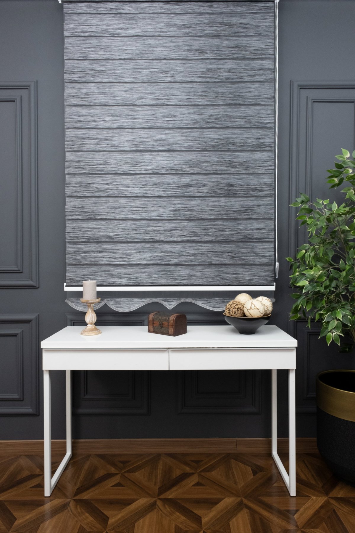Koyu Gri Antirasit Bambu Zebra Perde 80x200