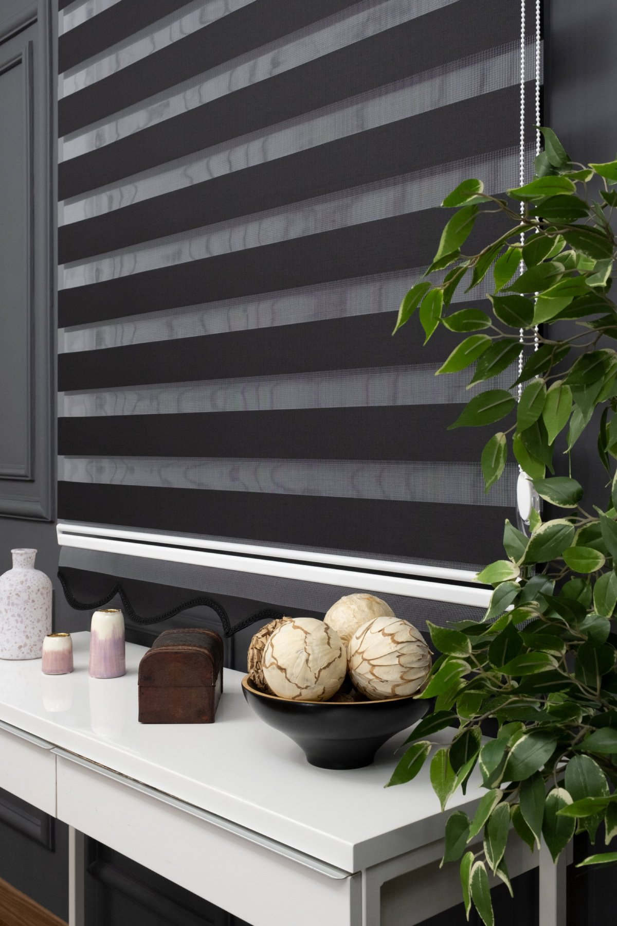 70x200 Hazır Siyah Bambu Zebra Perde
