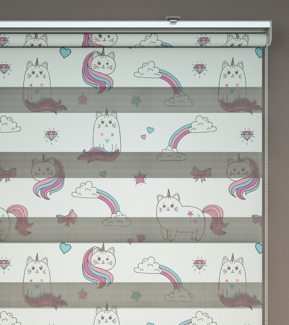 Unicorn Desenli Baskılı Zebra Perde- Çok Renkli
