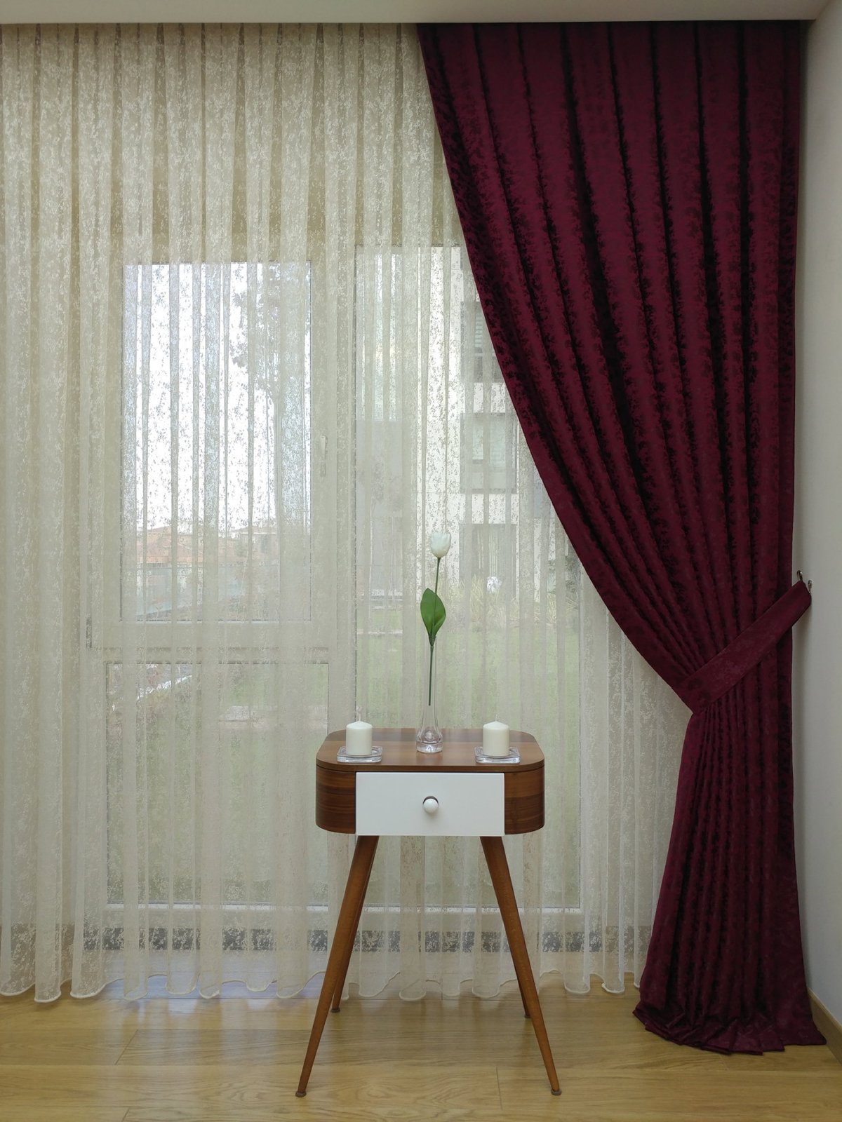 Bordo Renk Duz Jakar Fon Perde (150)- Bordo Rengi