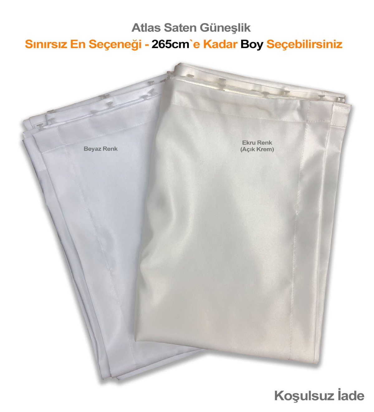 Geniş En - Beyaz Ve Krem Atlas Saten Güneşlik- Beyaz Ve Krem Renk