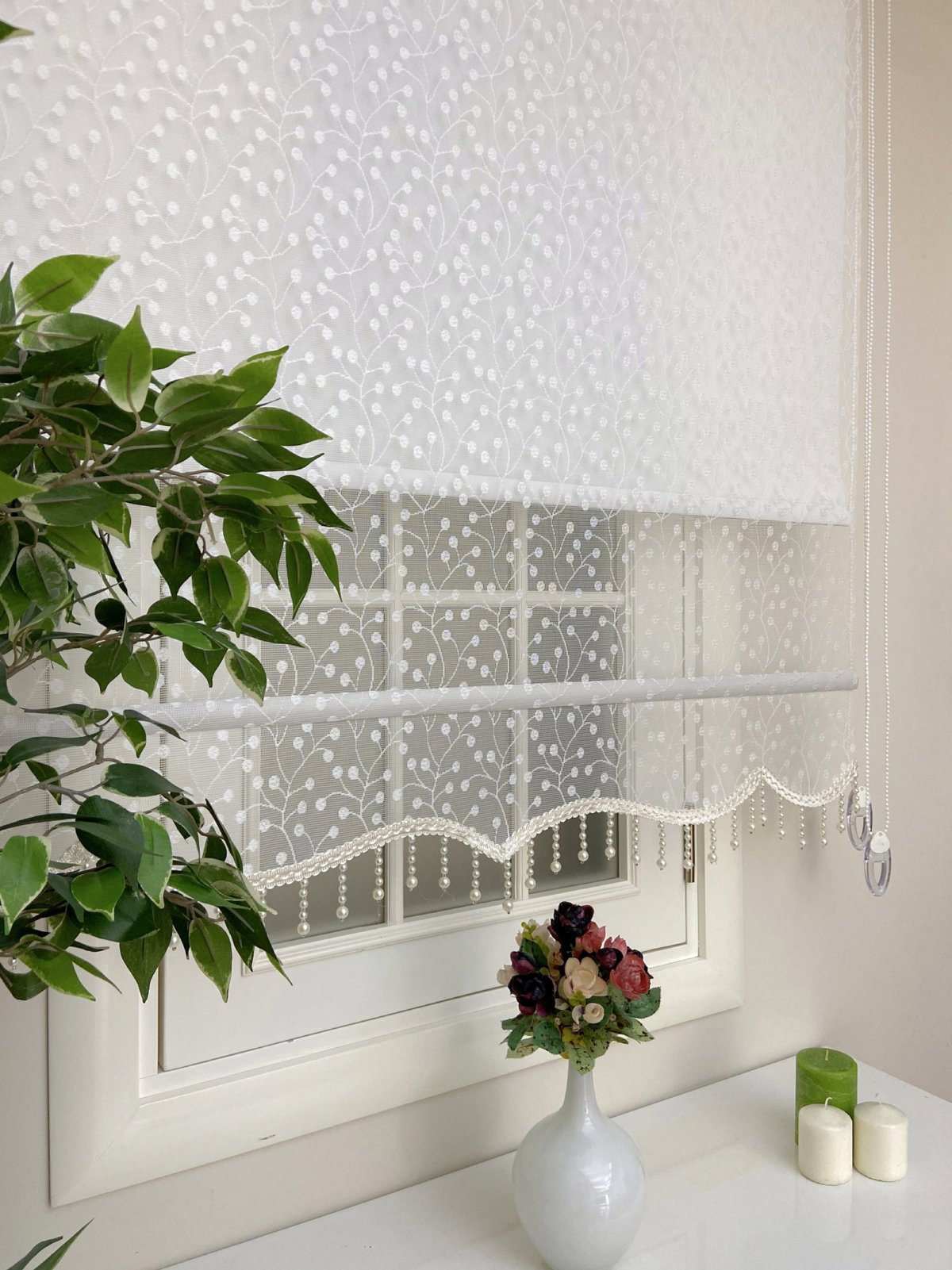 Brillant - Çiftli Sistem Tül Stor Perde Ve Stor Perde- Ekru Rengi 80cm X 200cm