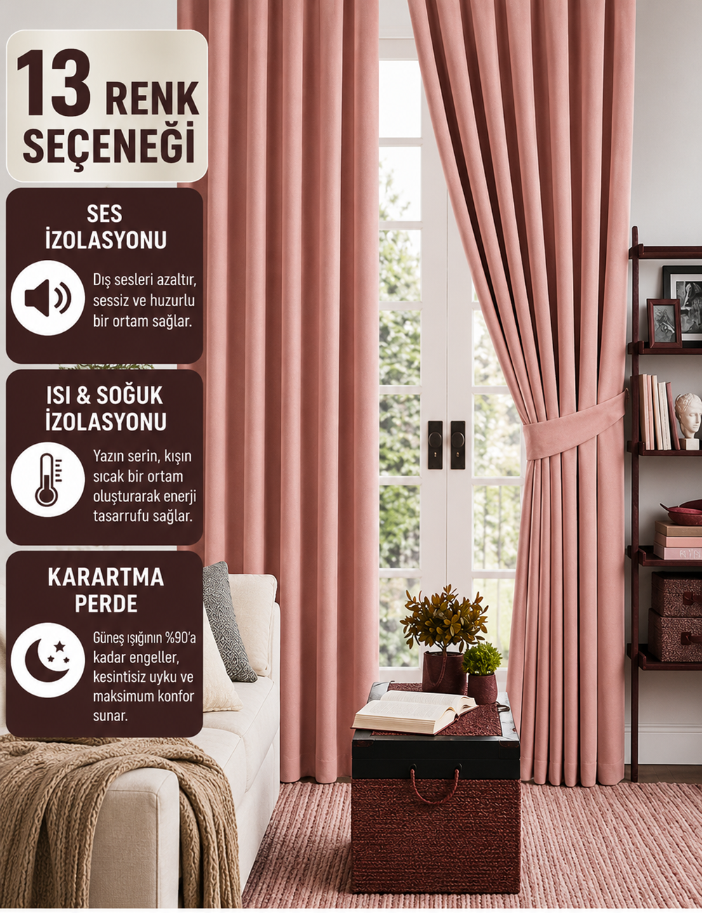 Pudra Pembe Gülkurusu Karartma Blackout Güneşlik Fon Kalın Perde