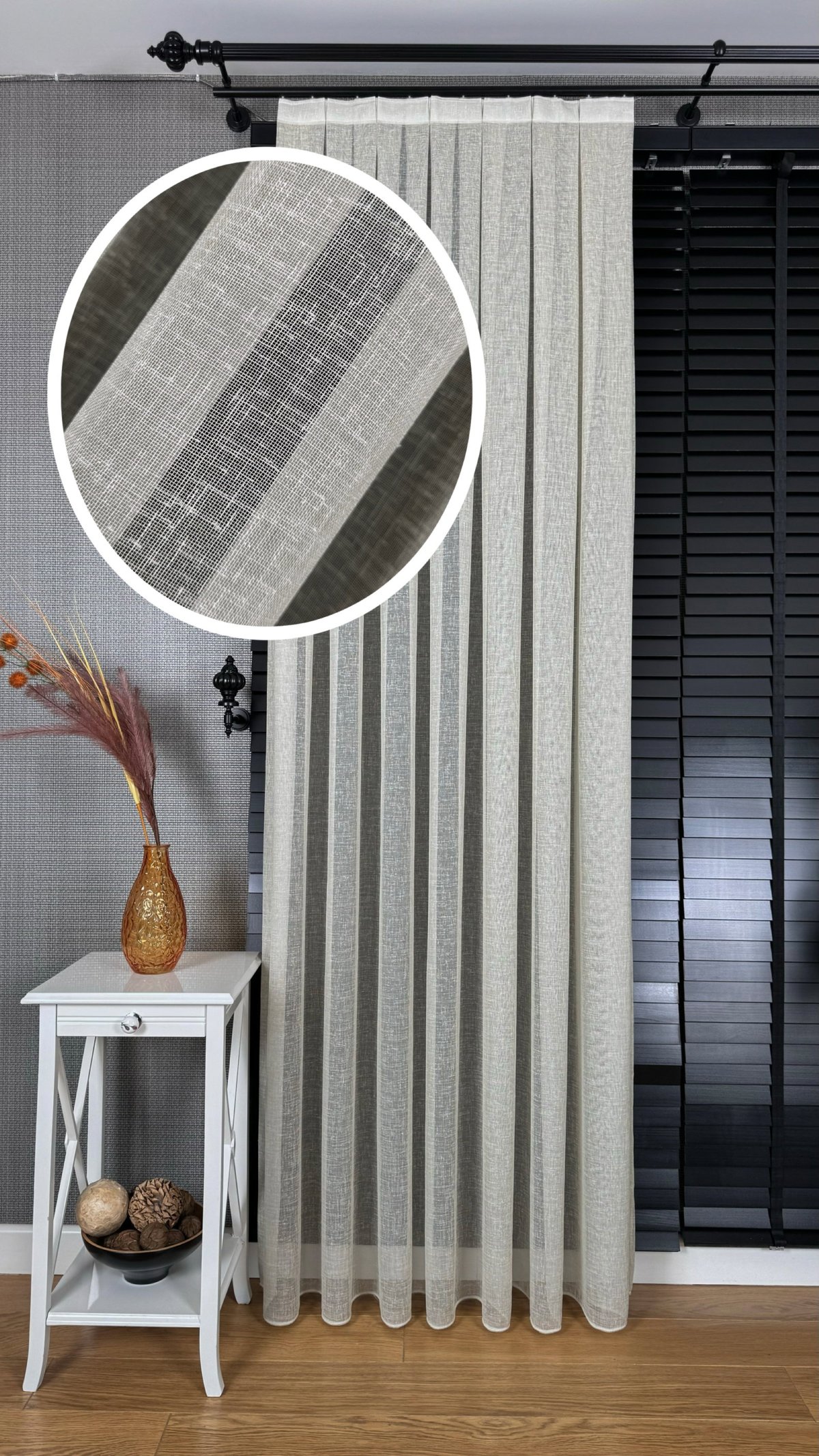 Soğuk Krem Folded Keten Düz Tül Perde, Premium Kalite, Eteği Kurşunlu