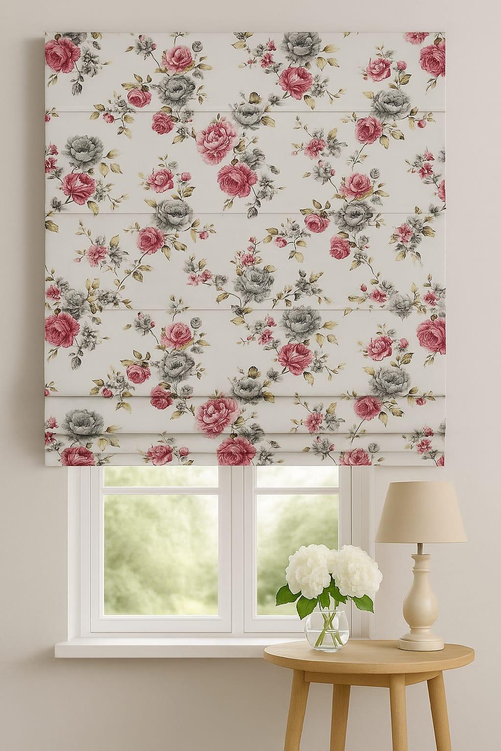 Pembe Çiçekli Ütü İstemez Vintage Katlamalı Modern Mutfak Çocuk Odası Perdesi