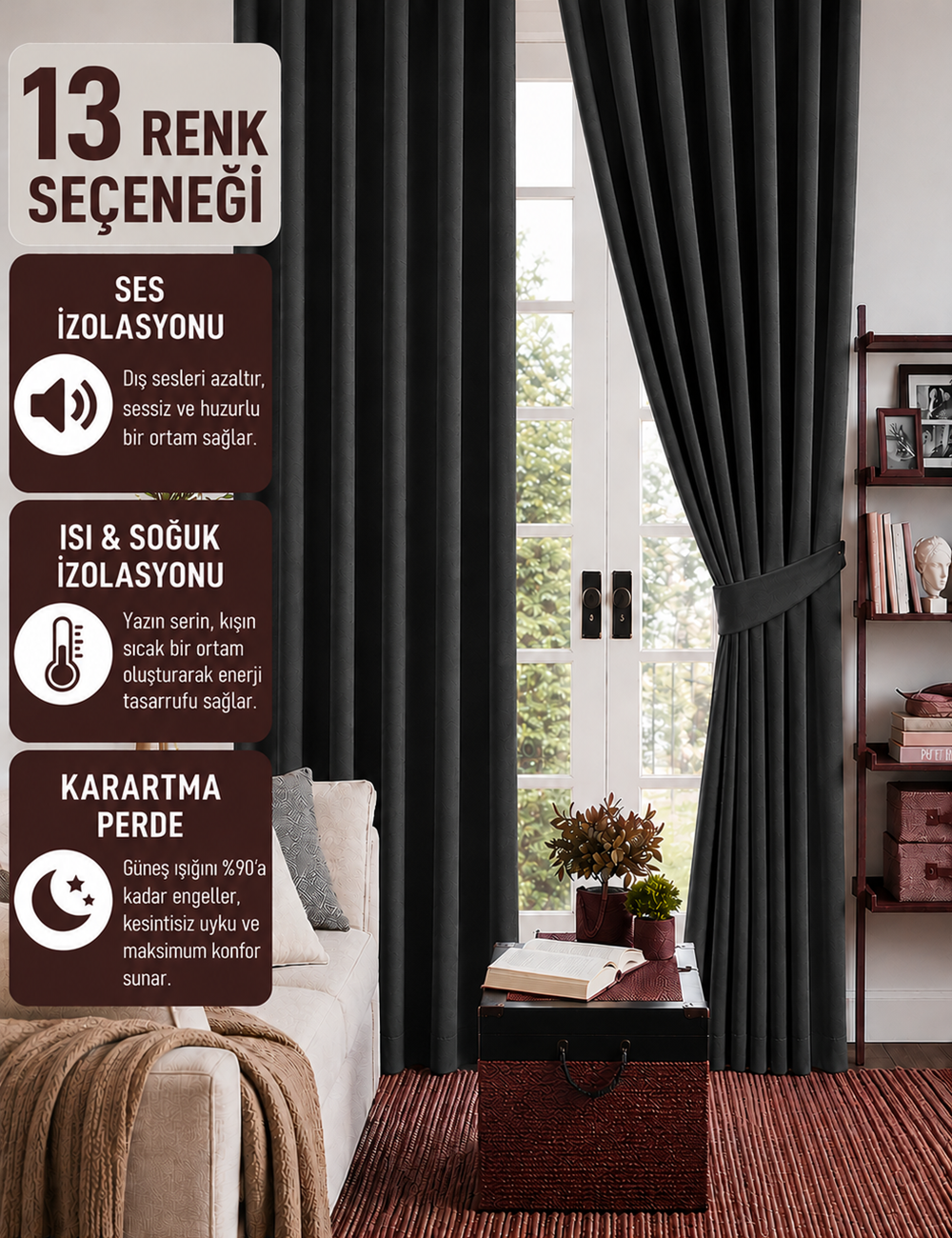 Gri Antrasit Koyu Füme Renk Karartma Blackout Güneşlik Fon Kalın Perde
