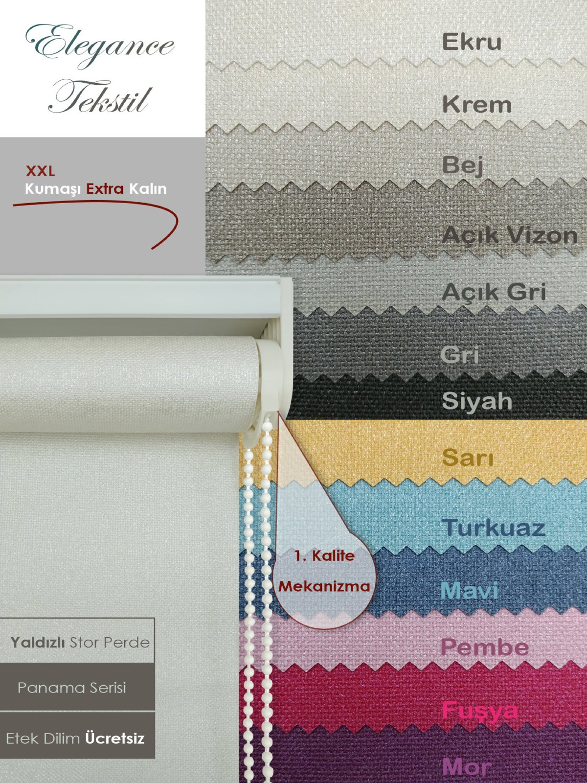 Yaldızlı Stor Perde - Panama Simli Seri - Kalın Dokulu Gri-krem-bej--ekru