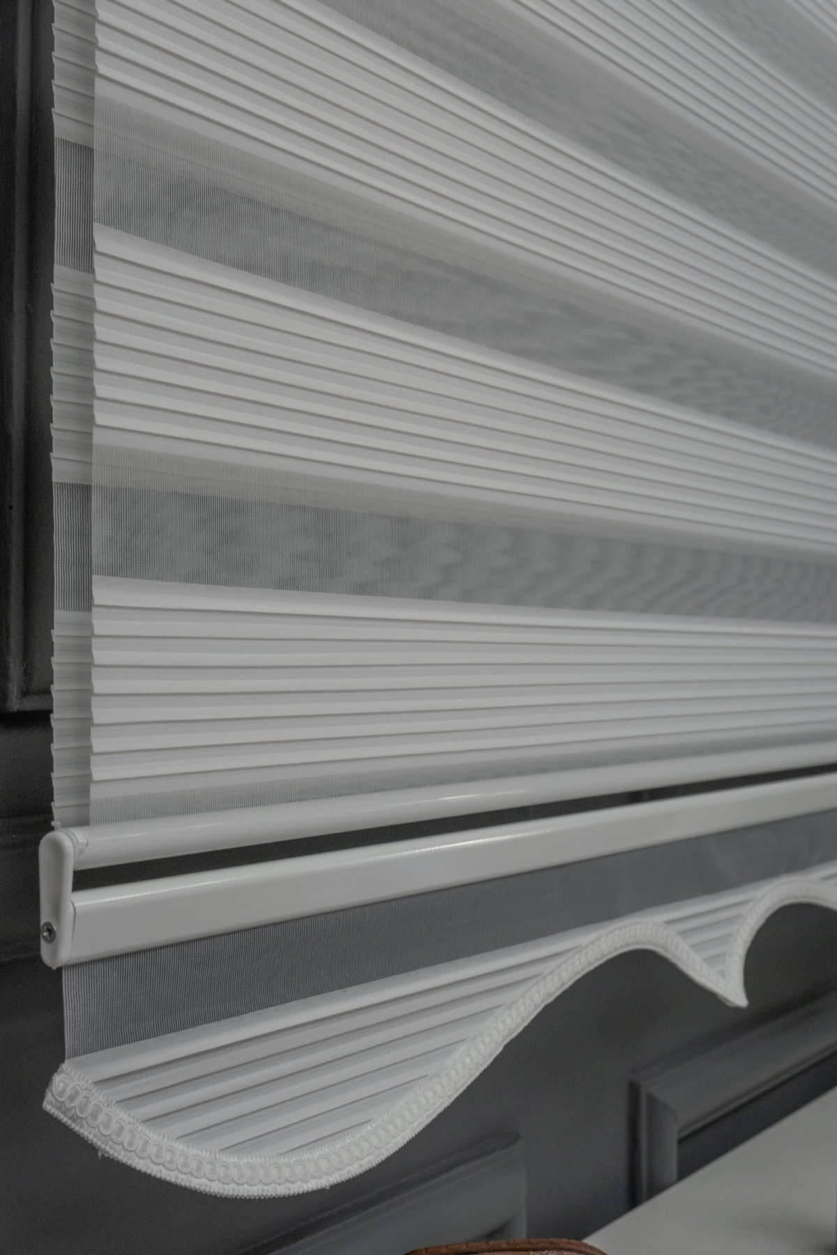60x200 Hazır Beyaz Dar Plise Zebra Perde