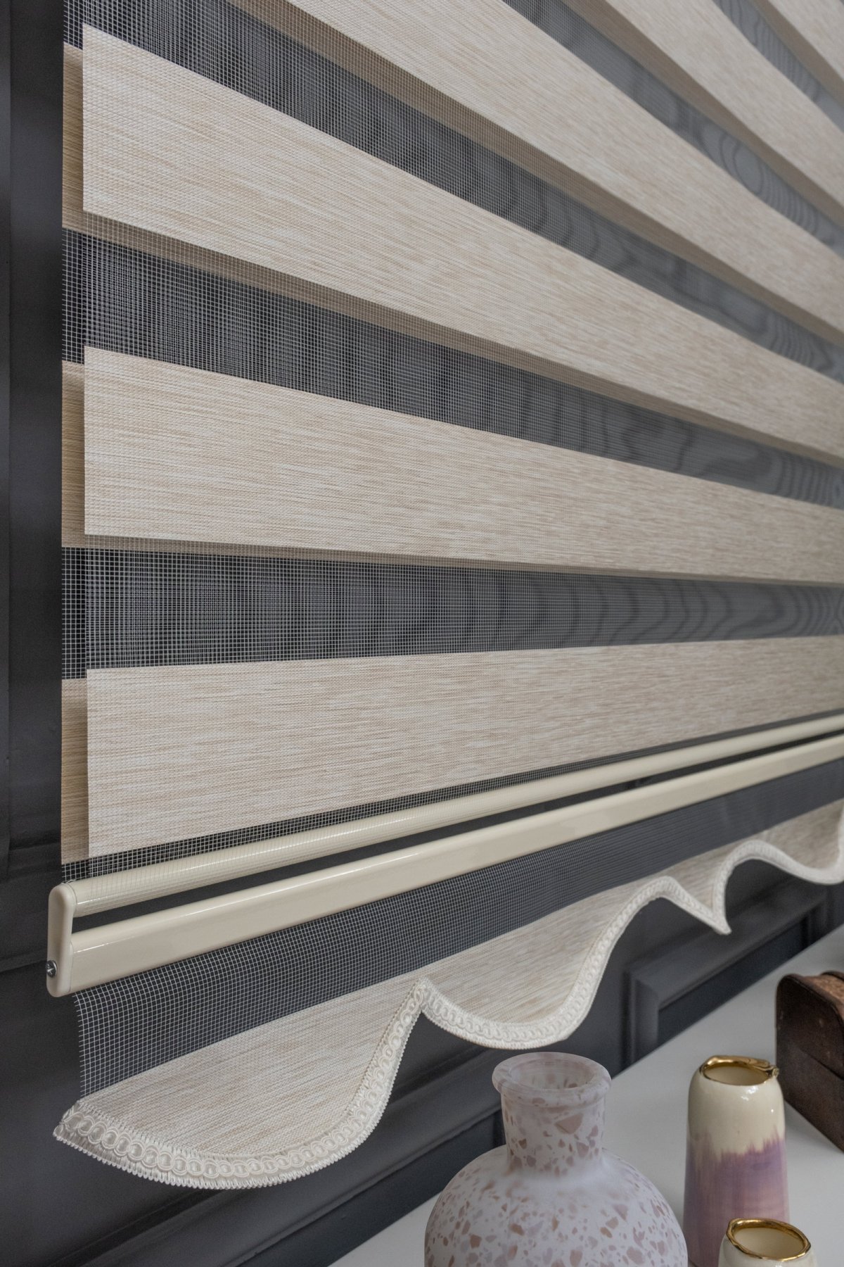 90x200 Hazır Krem Bambu Zebra Perde