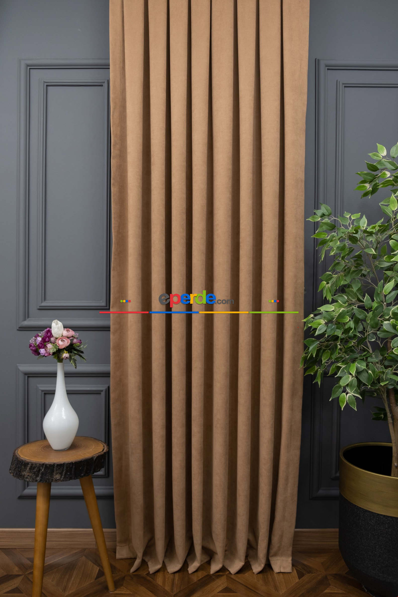 Düz Dökümlü Fon Perde - Kakao Rengi (dikim Ücreti Fiyata Dahildir)