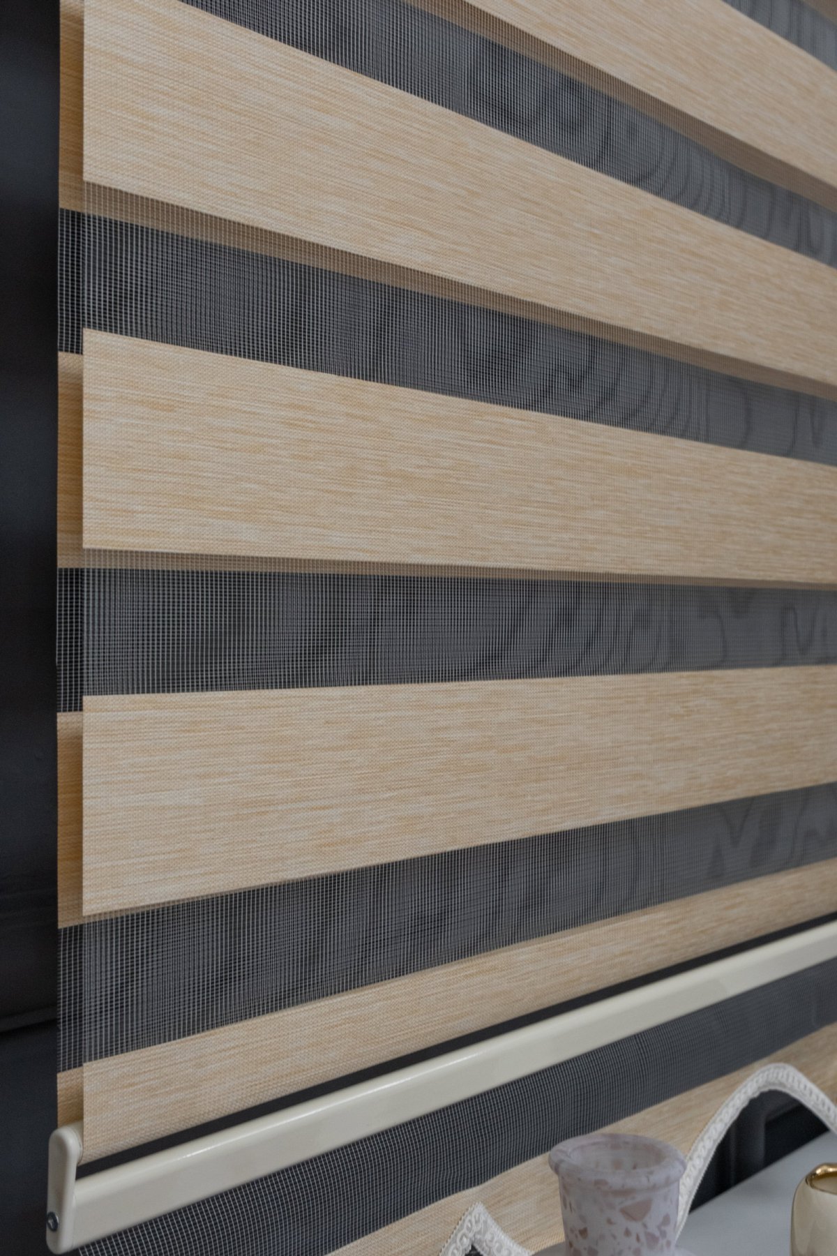 80x200 Hazır Koyu Krem Bambu Zebra Perde