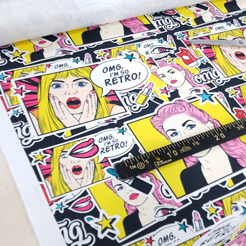 Popart Desenli Fon Perde Evm1072 Kumaşı Kalındır Duck Bezi Değildir- Siyah-Sarı-Pembe Koyu
