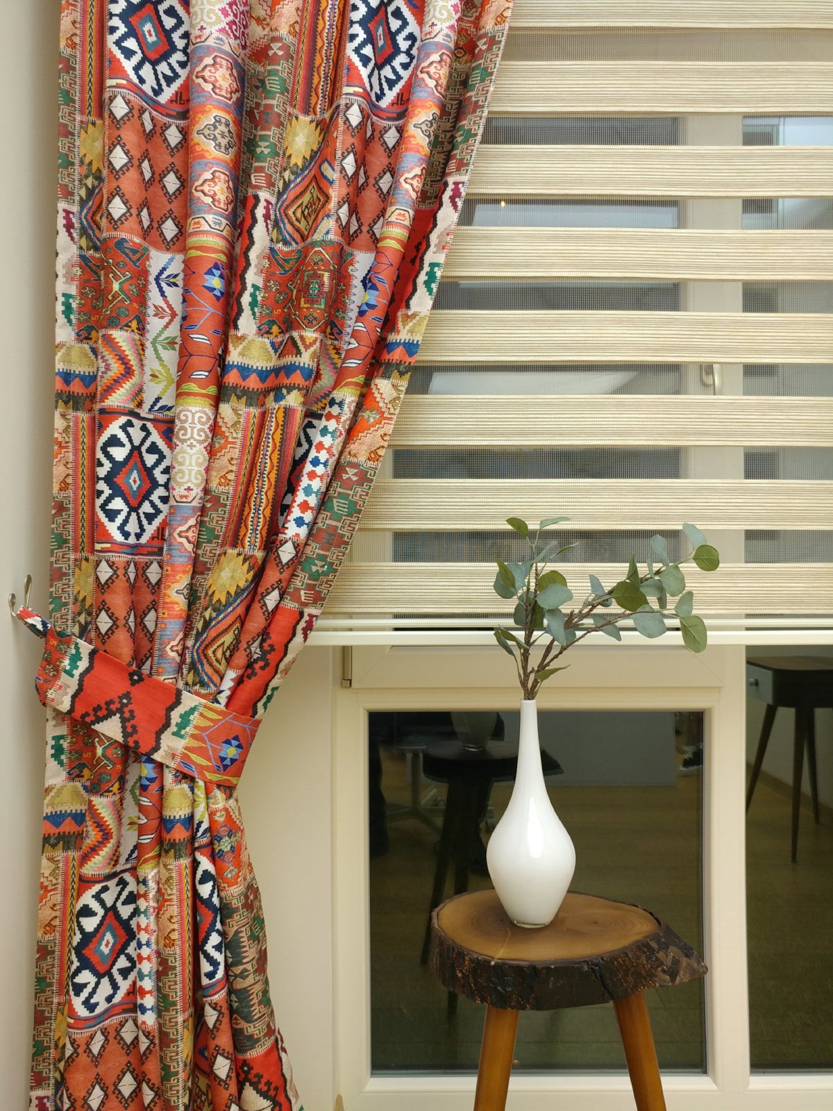 Kilim Desenli Kalın Pamuklu Kumaş Fon Perde- Lacivert-kırmızı-mavi Doymamış-yeşil Sarı Turuncu