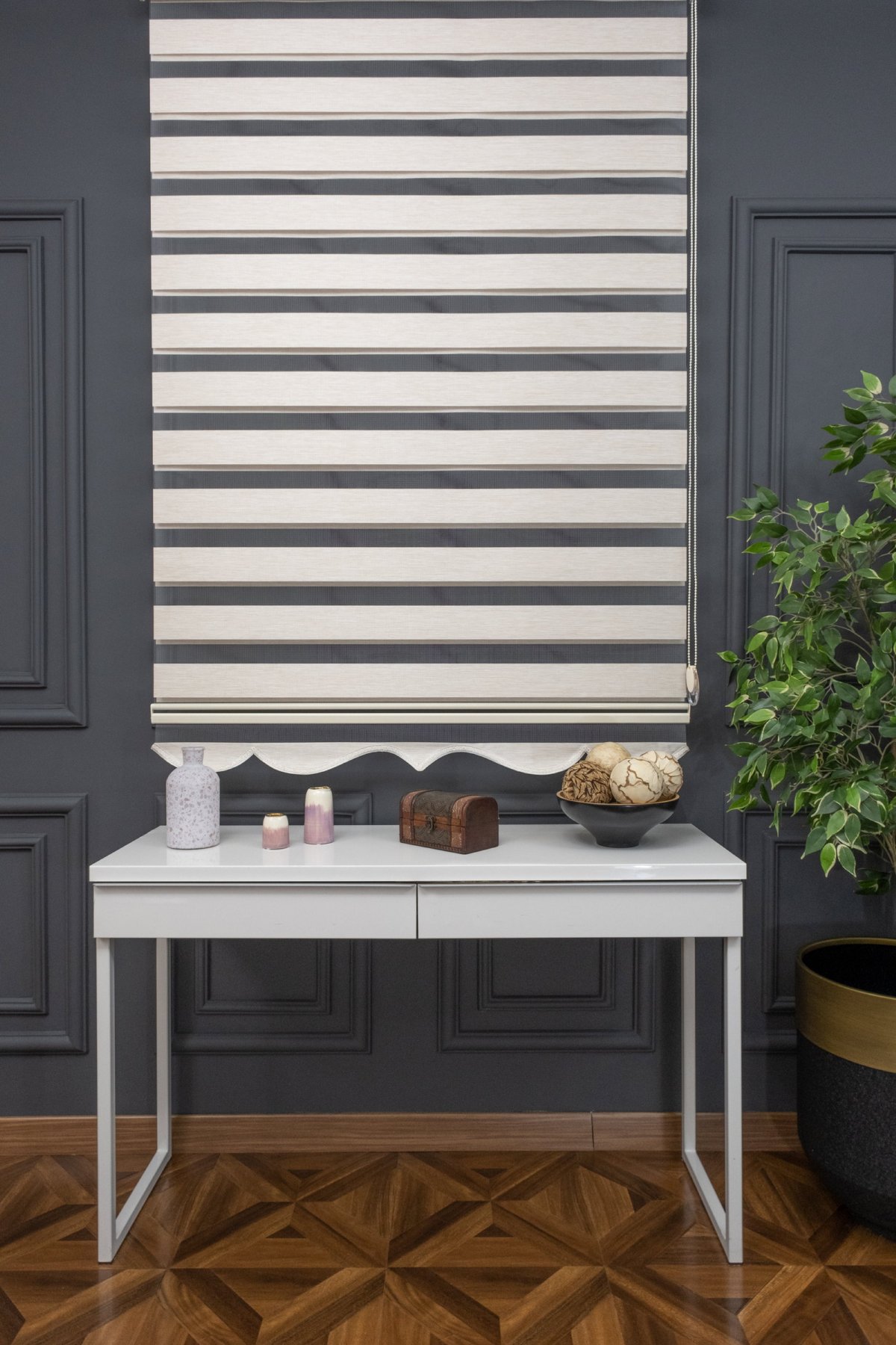 110x200 Hazır Krem Bambu Zebra Perde